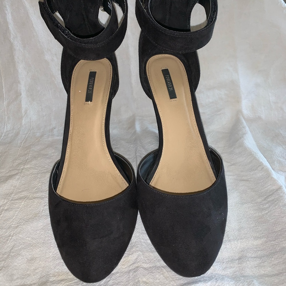 Ankle strap suede wedges